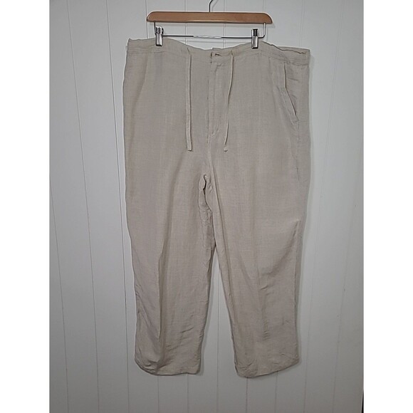Cubavera Mens Size XXL 44 46 Beige Oatmeal Wide Leg Drawstring Linen Blend Pants - Picture 2 of 10